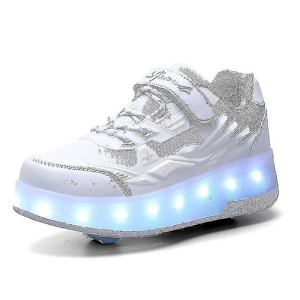 Børnesko Sneakers Dobbelthjulede Sko Led Lys Sko Q7-yky White 28