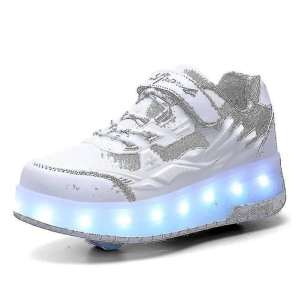 Childrens Sneakers Dubbelhjulsskor Led Light Skor Q7-yky White 40