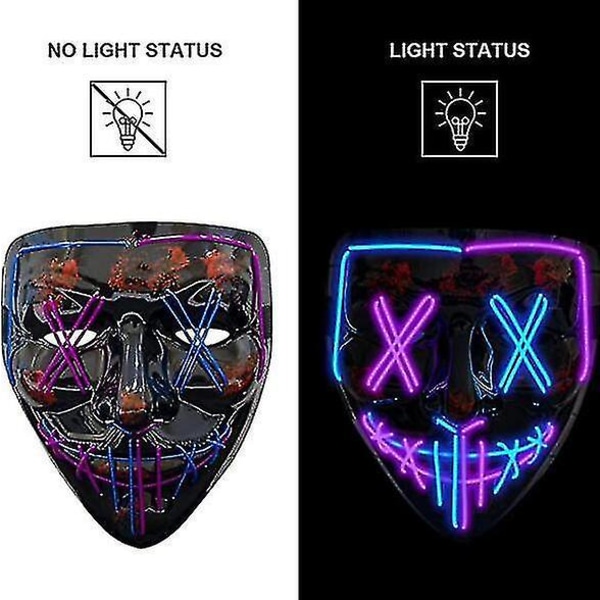 LED Purge Maske Lys Op Skræmmende Maske Til Cosplay Kostume blauw paars