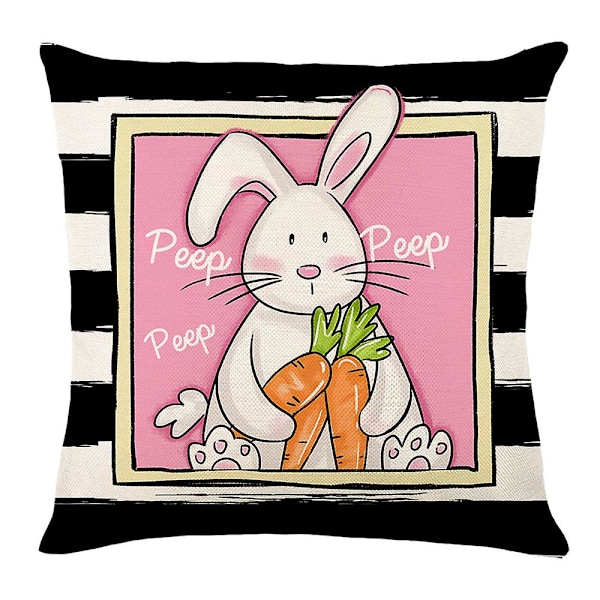 Glad Påske Kanin Æg Pudebetræk Bunny Pudebetræk Fest Hjem Dekoration Striped Rabbit and Carrot