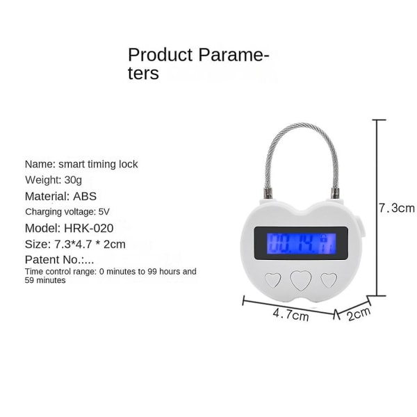 Smart tidslås LCD-display tidslås multifunksjon elektronisk timer, vanntett USB oppladbar midlertidig timer hengelås