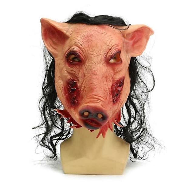 Aikuisille tarkoitettu sianpään naamio hiuksilla, Halloween-pelottava cosplay-asu