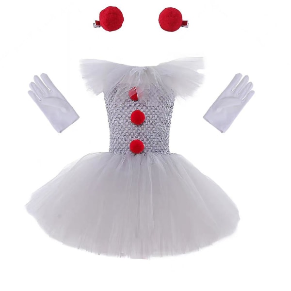 Pennywise Barnkläder för Flickor Clown Halloween Party Cosplay Kostymklänning + Handskar + Hårclips Set 9-10 Years