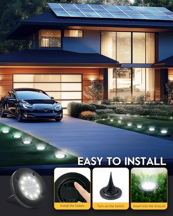 16-pack Solar Lights Outdoor IP65, 16 LED Ground Lights with Automatic On, White Light White candle, 8 pcs