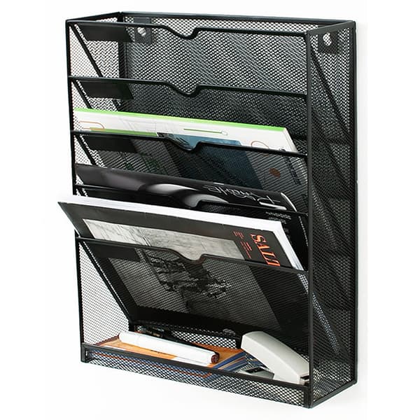 5-Layer Wall File Holder Vertical Placement Glossy Edges Wall Mounted File Holder with Hanging Hole for Office Black