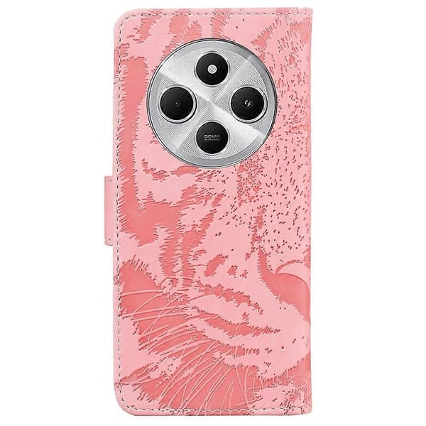 Tiger Præget Læder Etui Til Redmi 14C 4G Pink