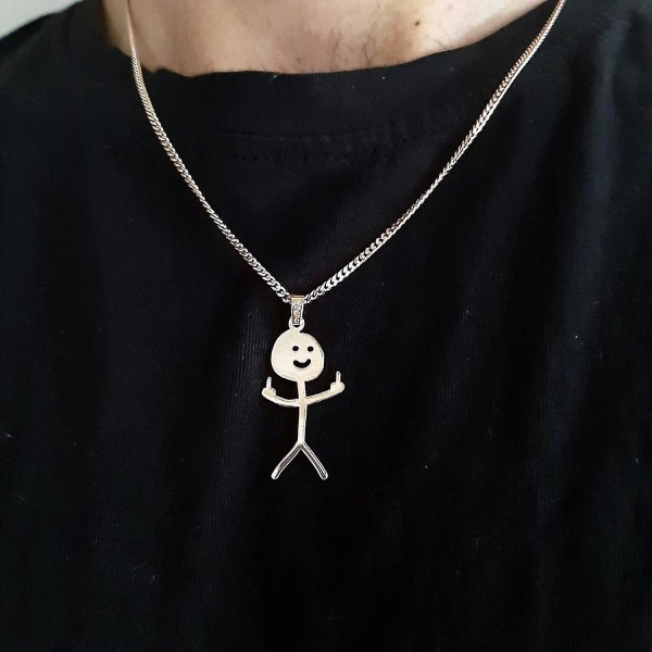 Hip Hop Halskje Menn Kvinner Titan Stål Midtre Finger Stickman Henger Festgave