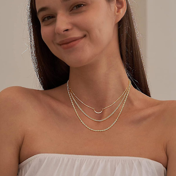 Bebetter Lariat Guld Halskæde Til Kvinder, Fin Lang Halskæde 14k Guldbelagt/sølv Y-formet Vedhæng Halskæde Trendy Lagdelt Cz Perlekæde Drop Nec 3layer rope-cuban