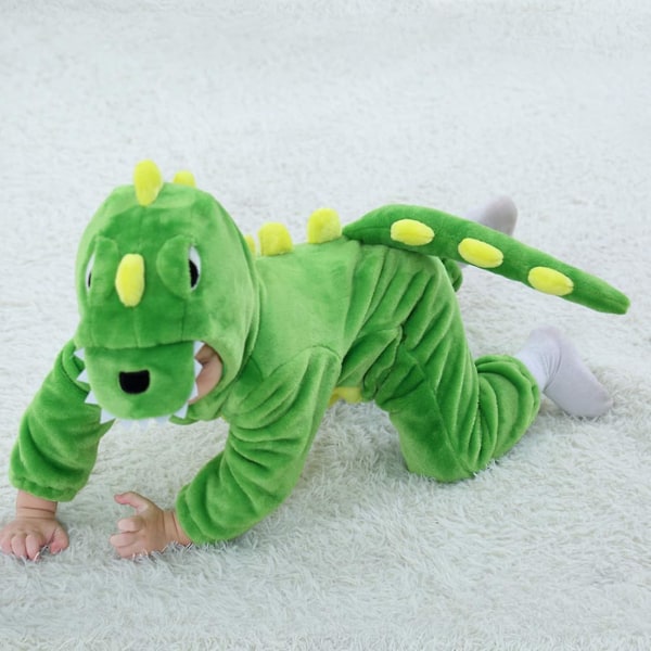 Reedca Taaperoiden dinosaurusasu lapsille, söpö hupullinen Onesie-eläinasu Halloween A-Green 6-12 Months
