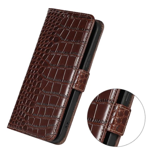 Krokodille Toplag Ko Læder Telefon Cover til iPhone 14 Plus Brown