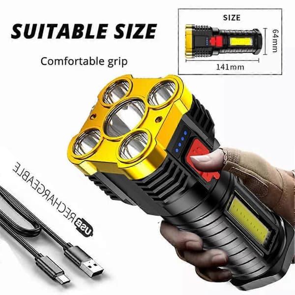 4LED Flashlight Powerful USB Rechargeable Flashlight 500lm COB Camping Flashlight Flashlight Camping Hiking Fishing Lighting