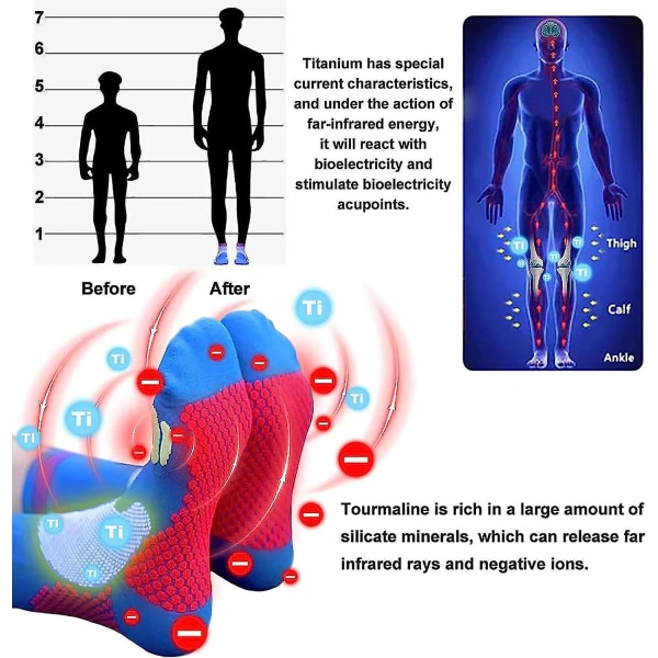 Far Infrared Schorl Titanium Ion Heightening Booster Strumpor, 2 par Ankel Compression Sock Orange and Black L