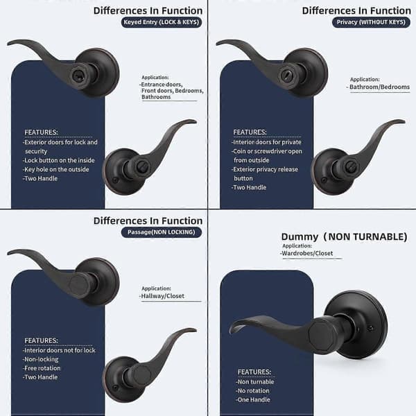 Reversible Wave Door Handle - Keyless Oil Rubbed Bronze Passage Handle for Interior Doors, Durable Design, Modern Style