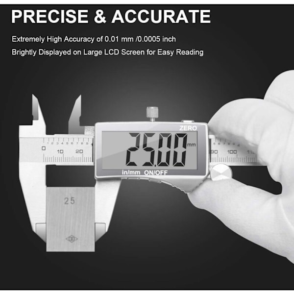 Precision Digital Caliper 150mm, Stainless Steel with mm/inch Conversion & LCD Display, Splash-proof
