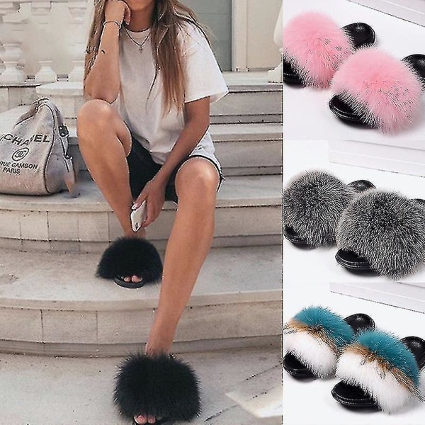 Sommarpälstofflor Fluffiga Söta Plysch Damtofflor Lyxiga Charmerande Sandaler Xnr130 43