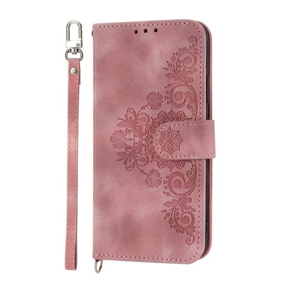 Samsung Galaxy S26 5G Case with Flower Embossing - Leather Case Rosa