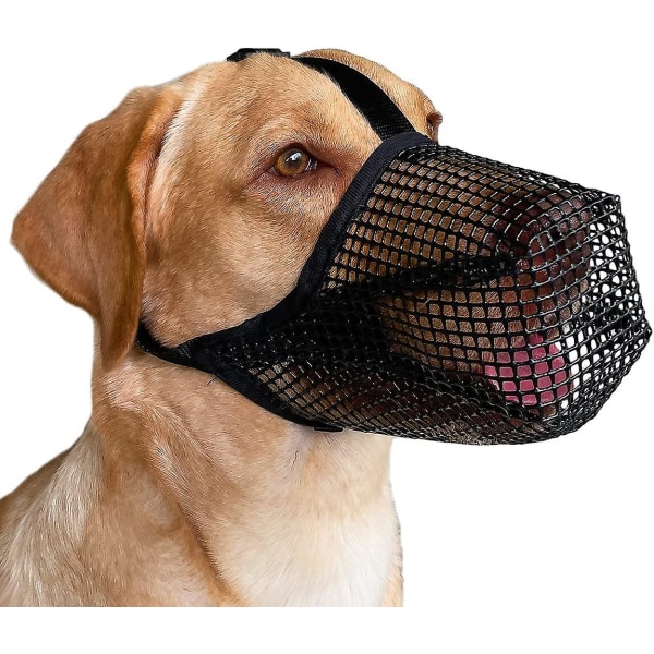 Hundemunning med justerbare stropper, mykt nettingdekket snuteparti for små middels store hunder Black L