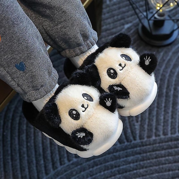 Lasten Piirretty Panda Talvi Tossut Plussinen Eläin Lämmin Puuvilla Kengät Pojille Ja Tytöille Sisätiloissa Kotitalous Pehmeät Tossut b1 26-27 Inner 16.5CM