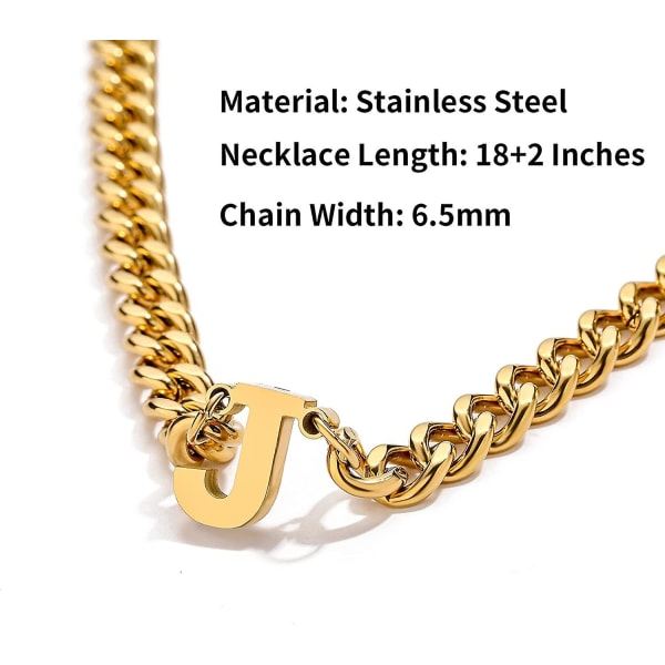 Initial A-z Cuban Link Chain Halsband För Pojkar Män Kvinnor Brevhänge Rostfritt stål 6,5 mm 18+2 Inches Smycken Present Gold L