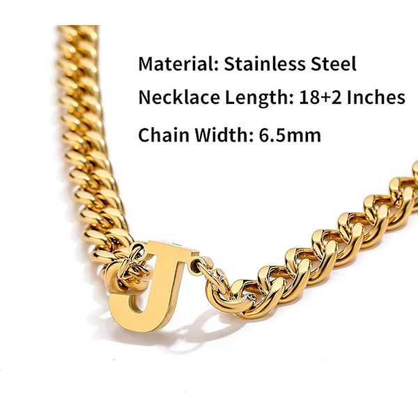 Initial A-z Kubansk Kedja Halsband För Pojkar Män Kvinnor Bokstavsberlock Rostfritt Stål 6.5mm 18+2 Tum Smycken Present Gold E