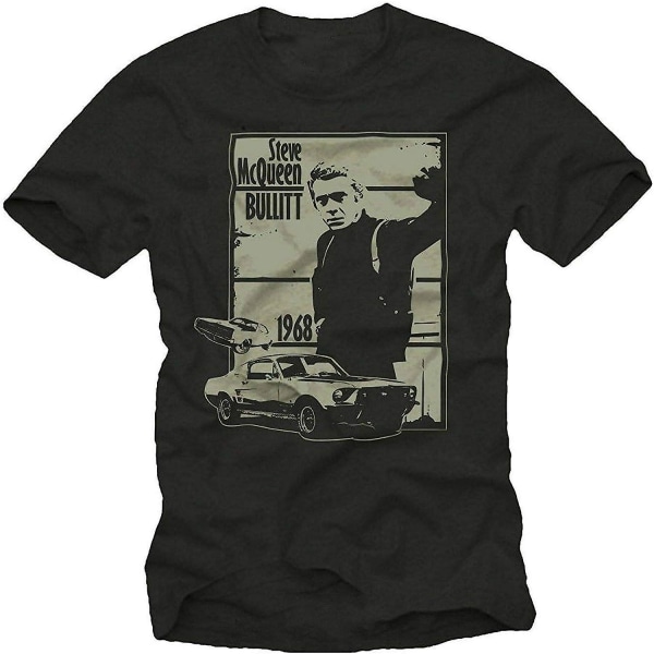 Res Mens Fashion Steve McQueen Bullitt Music Svart Trykket T-skjorte Ny M