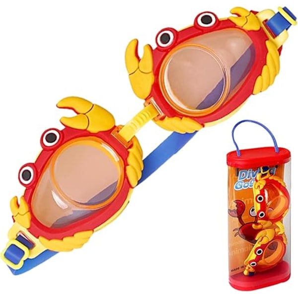 Barnsimglasögon med tecknade motiv, söta simglasögon för poolen, dykglasögon för barn, snorklingsglasögon för pojkar och flickor Crab