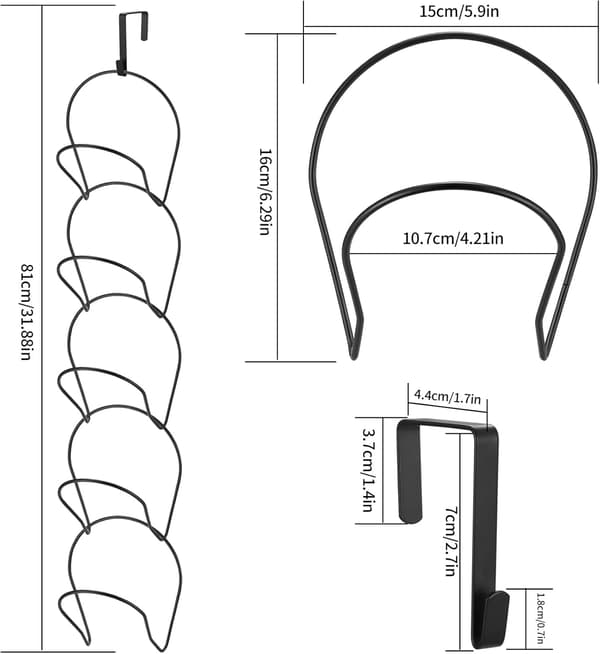 5 avtakbare hatte kroker, justerbar hatteholder, hatteholder arrangør black