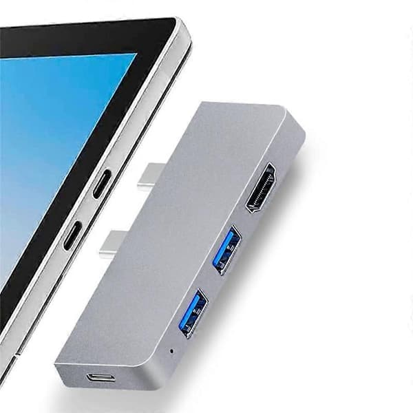 Til Surface Pro 8 USB C Hub, 4K -kompatibel adapter+2 USB 3.0-læser SD/TF-kortlæseradapter til Silver
