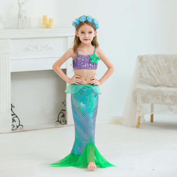 Piges Prinsessekjole Havfrue Ariel Kjole Halloween Karneval Fest Cosplay Kostume B 7-8T