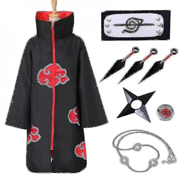 Naruto Akatsuki Kappe Anime Kostume Kit Itachi Robe Halloween Lang Kappe 8pcs one size