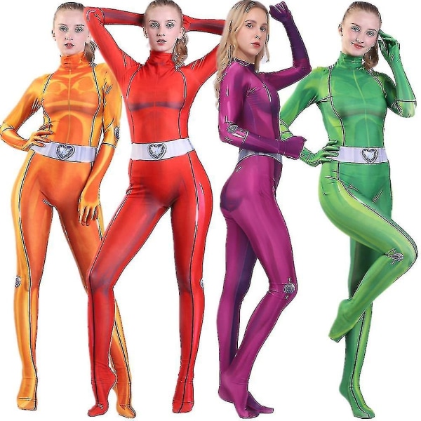 Totally Spies Clover Ewing Alexandra Cosplay Kostym Vuxen Barn Jumpsuits Strumpbyxor Halloween Zentai Bodysuit Dräkt purple XL*Adult