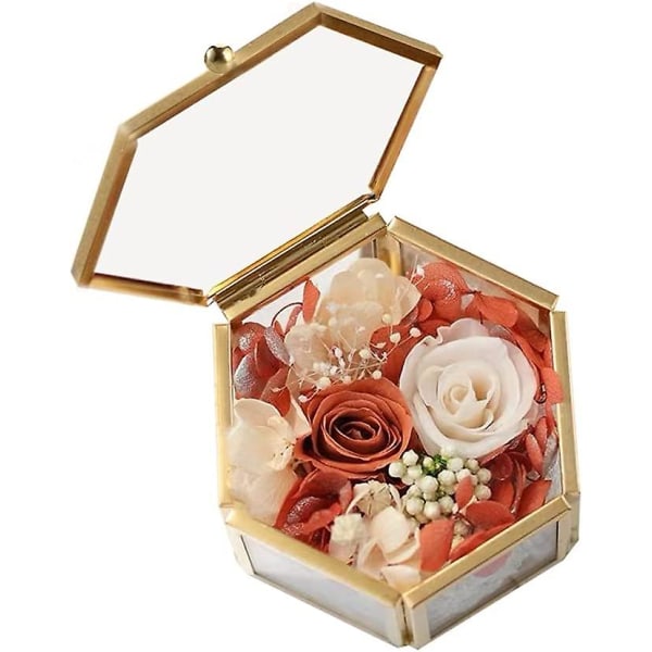 Lille glas smykkeæske Gylden geometrisk dekorativ æske Ring Ørering Display Sekskantet souvenirboks til bryllupsfødselsdagsgave