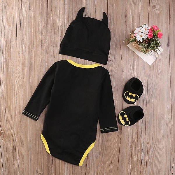Toddler Baby Batman Romper Indoor Shoes Beanie Hat Set Newborn Kläder Outfit Black Batman B 12-18 Months