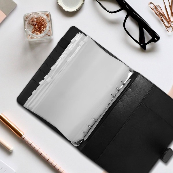 A5 Læder Notesbog Binder Med 16 stk. A5 Plastik Binder Lommer, Budget Kuvert System, a5 Budget P