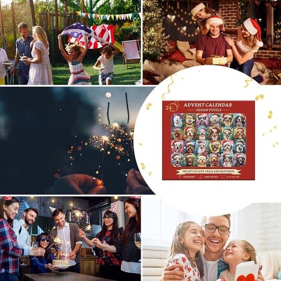 Adventskalender, puslespill til juletiden: 1000 biter med julehunder, nedtelling til jul (24 dager)