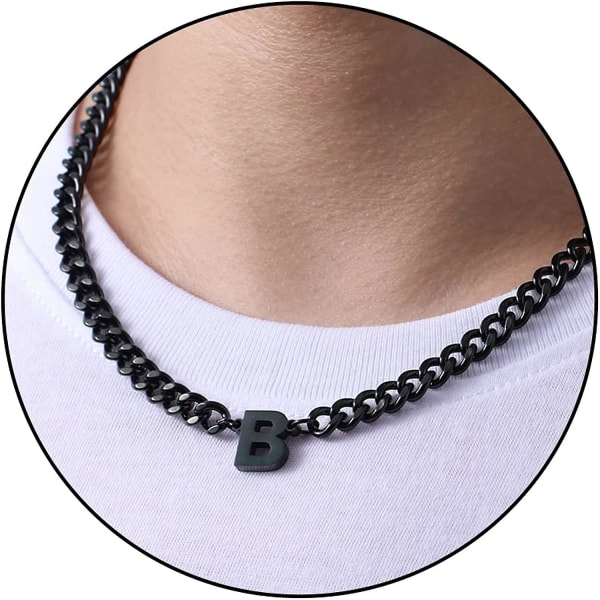 Initial A-z Cuban Link Chain Halsband För Pojkar Män Kvinnor Brevhänge Rostfritt stål 6,5 mm 18+2 Inches Smycken Present Black B