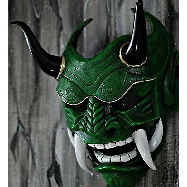 Timubike Hannya Demon Mask Japanilainen Oni Samurai Noh Kabuki Punainen Prajna Lateksi Maskit Aikuisten Unisex Halloween Cosplay Tarvikkeet Green