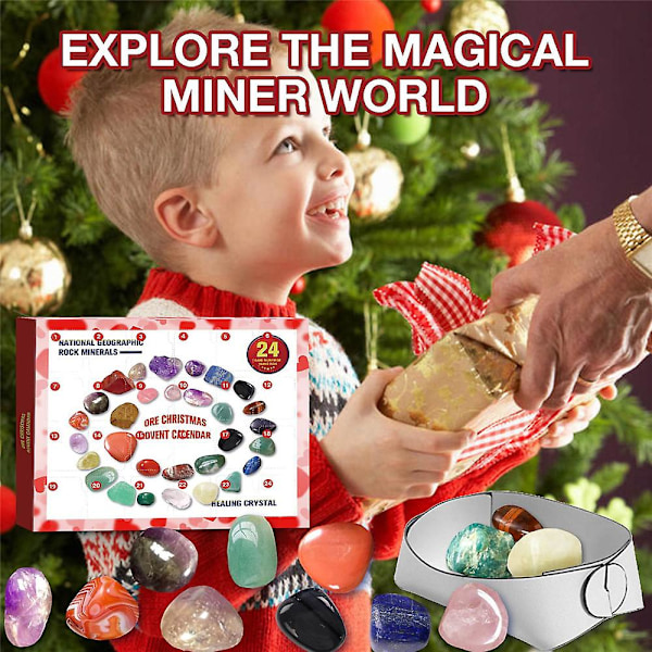 Julkristallstenar Julnedräkning Adventskalender 24 Rutor Malmmineraler Blind Box Present