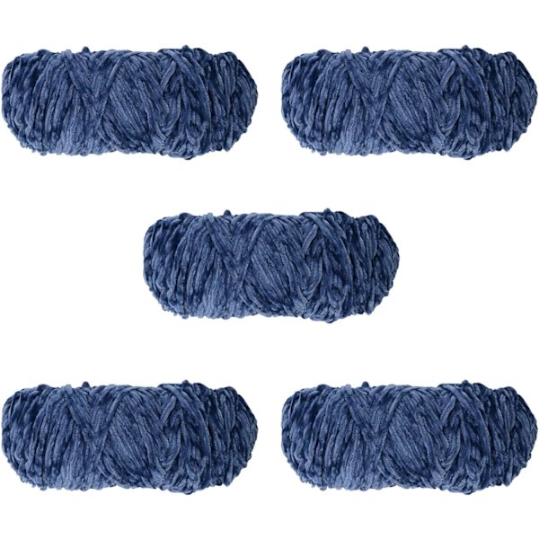 Stickgarn av chenillegarn för virkning och stickning, 5 x 95 g, garn för virkningsprojekt blue gray