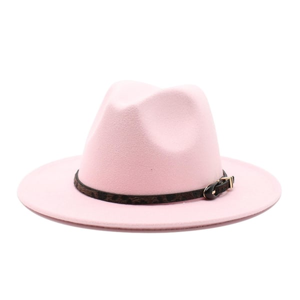 Unisex bredskygget Fedora hat filt panamahat med bæltespænde gave til fødselsdag Valentinsdag Pink