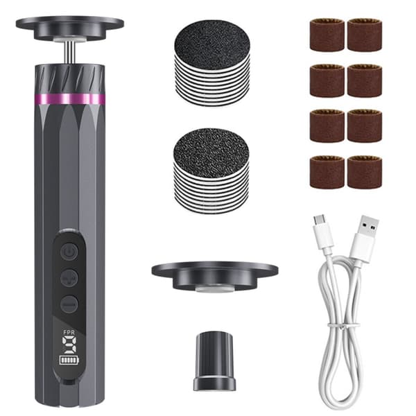 Electric Foot File for Calluses Compatible with Salon Equipment 9-Speed Rechargeable Pedicure Device with LED Display Forward/Reverse Replaceable Sanding Discs Gray 302