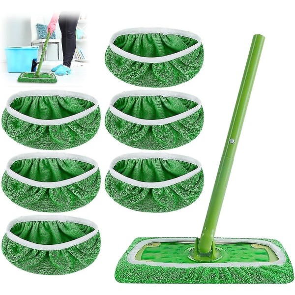 6 stk Gjenbrukbare mikrofibermoppeputer for Swiffer feiemopp, tørre feiekluter og våte moppekluter for mopping av gulv