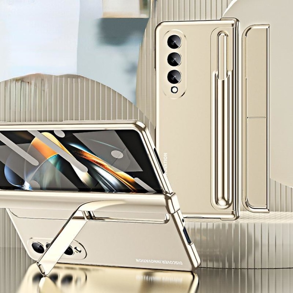Z Fold 5 case med skärmskydd, case kompatibel Samsung Galaxy Z Fold 5 med pennfack & stöd och kapacitiv penna Gold