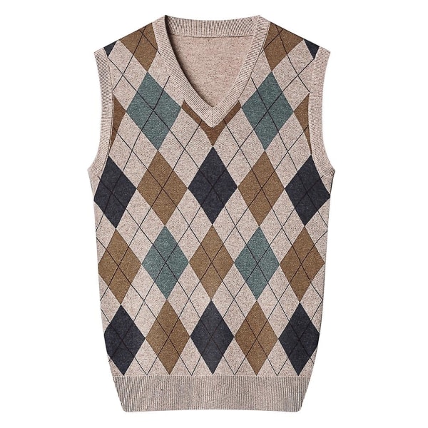 Yynuda Cashmere Pullover til mænd i uldblanding ærmeløs strikket sweater med V-hals Khaki L