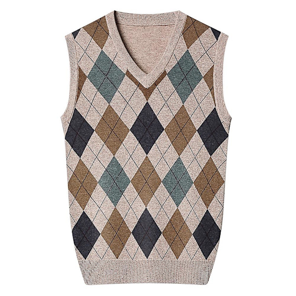 Yynuda Herre Cashmere Pullover Ullblanding Ermeløs Strikket V-halsgenser Khaki L