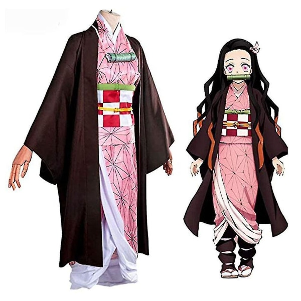 2023-demoni Slayer Brother ja Sister Kamado Nezuko Cosplay-asu Kimono Anime-asu peruukki-1 Nezuko Wig 110cm(child size)