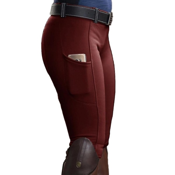 Dame Pocket Hip Lift Elastiske Ridebukser Hesteveddeløpsbukser Red XL