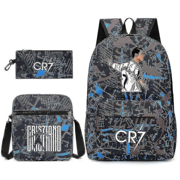 Football Star C Ronaldo Cr7 Rygsæk med tryk omkring eleven Tredelt rygsæk. Huahua 3 Backpack pencil case