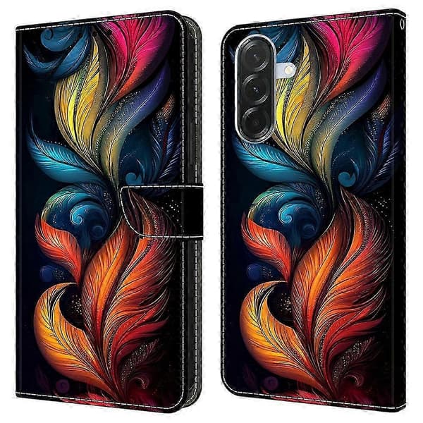 Galaxy A36 5G Läderfodral med Plånboksstativ & Mönstrat Flipskydd Multicolor Colorful Feathers