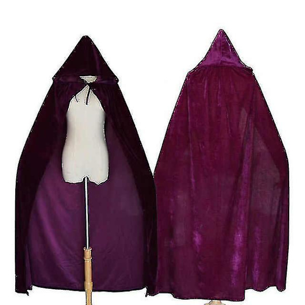 Halloween Kostumer til Kvinder Mænd Fancy Kappe Fløjl Hætte Voksen Hexe Lang Lilla Halloween Kappe Hætte Kappe XL